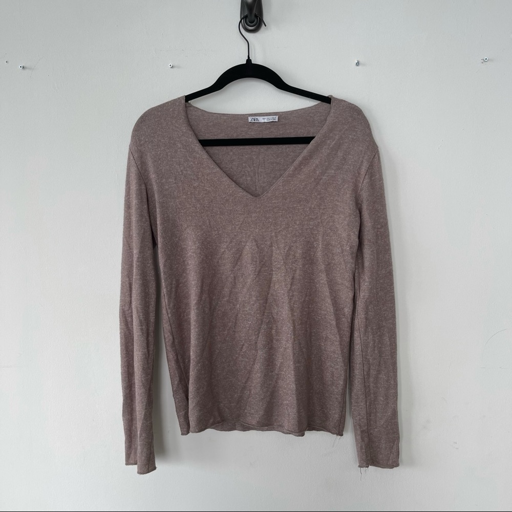 Brown/Nude Zara V-Neck Sweater